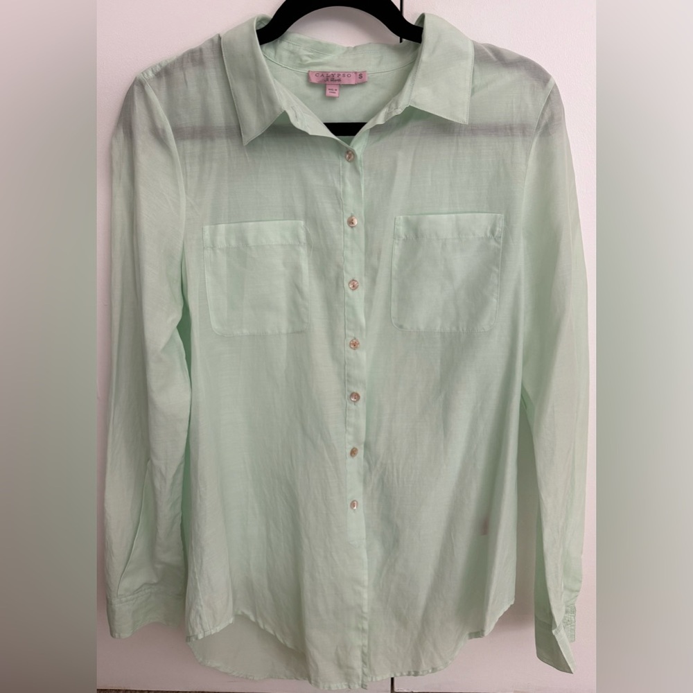 Calypso Mint Button Down Blouse